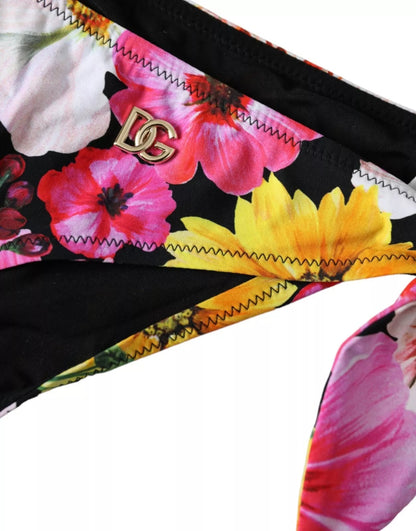 Black Floral Print Swimsuit Bikini Bottom Swimwear