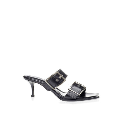 Black Leather Stiletto Heel Sandals
