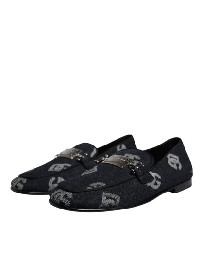 Black Logo Cotton Loafers Formal Dress Shoes