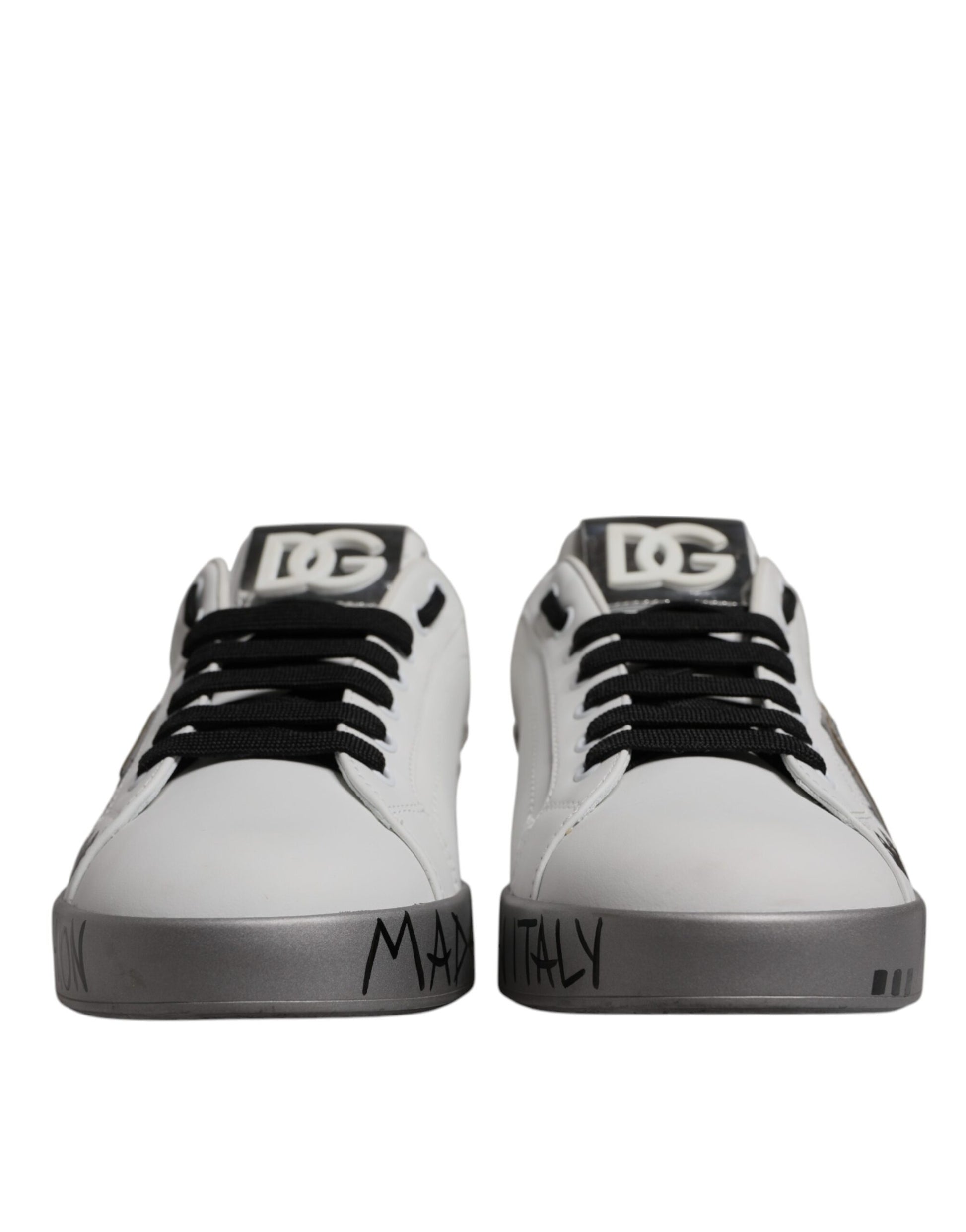 White Silver Crystal Logo Portofino Sneakers Shoes