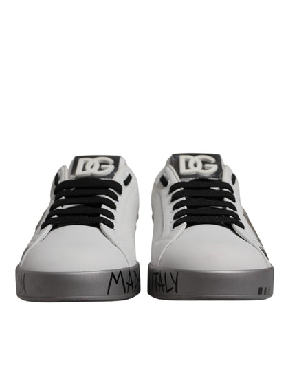 White Silver Crystal Logo Portofino Sneakers Shoes