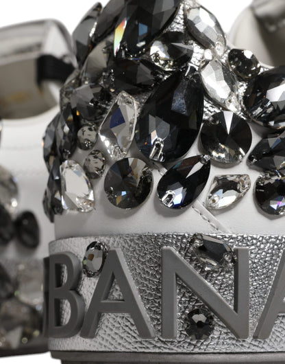 White Silver Crystal Logo Portofino Sneakers Shoes