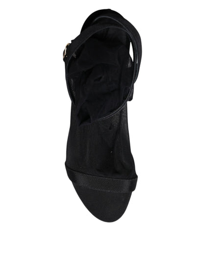 Black Tulle Stretch Heels Sandals Shoes