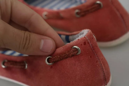 Scarlet Red Blue Stripe Flat Slip-On Shoes