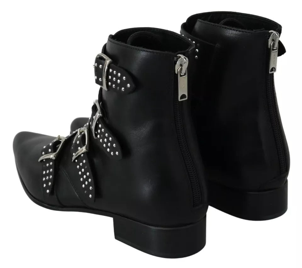 Black Fashion Buckled Zipper Ankle Boots Shoes