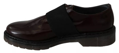 Dark Brown Leather Elastic Strap Shoes