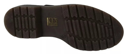 Dark Brown Leather Elastic Strap Shoes