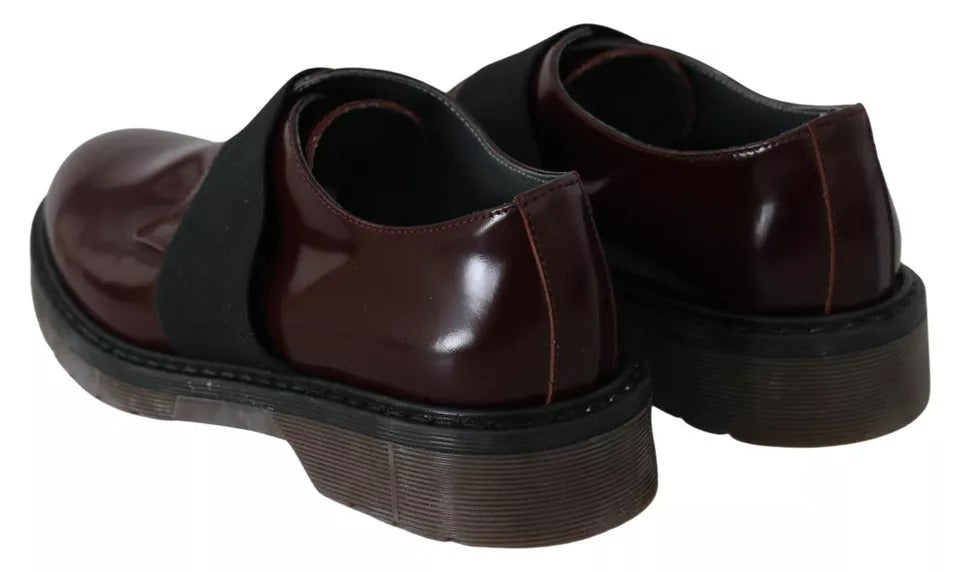 Dark Brown Leather Elastic Strap Shoes