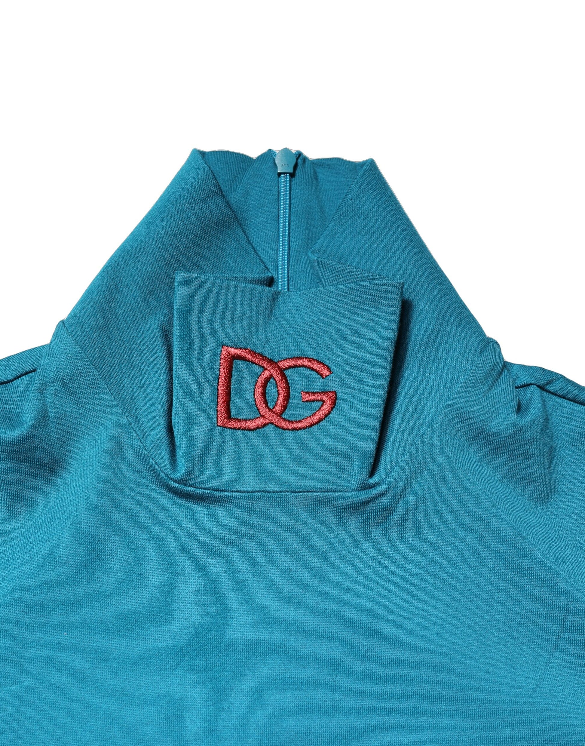 Blue Cotton Turtleneck Long Sleeves Sweater