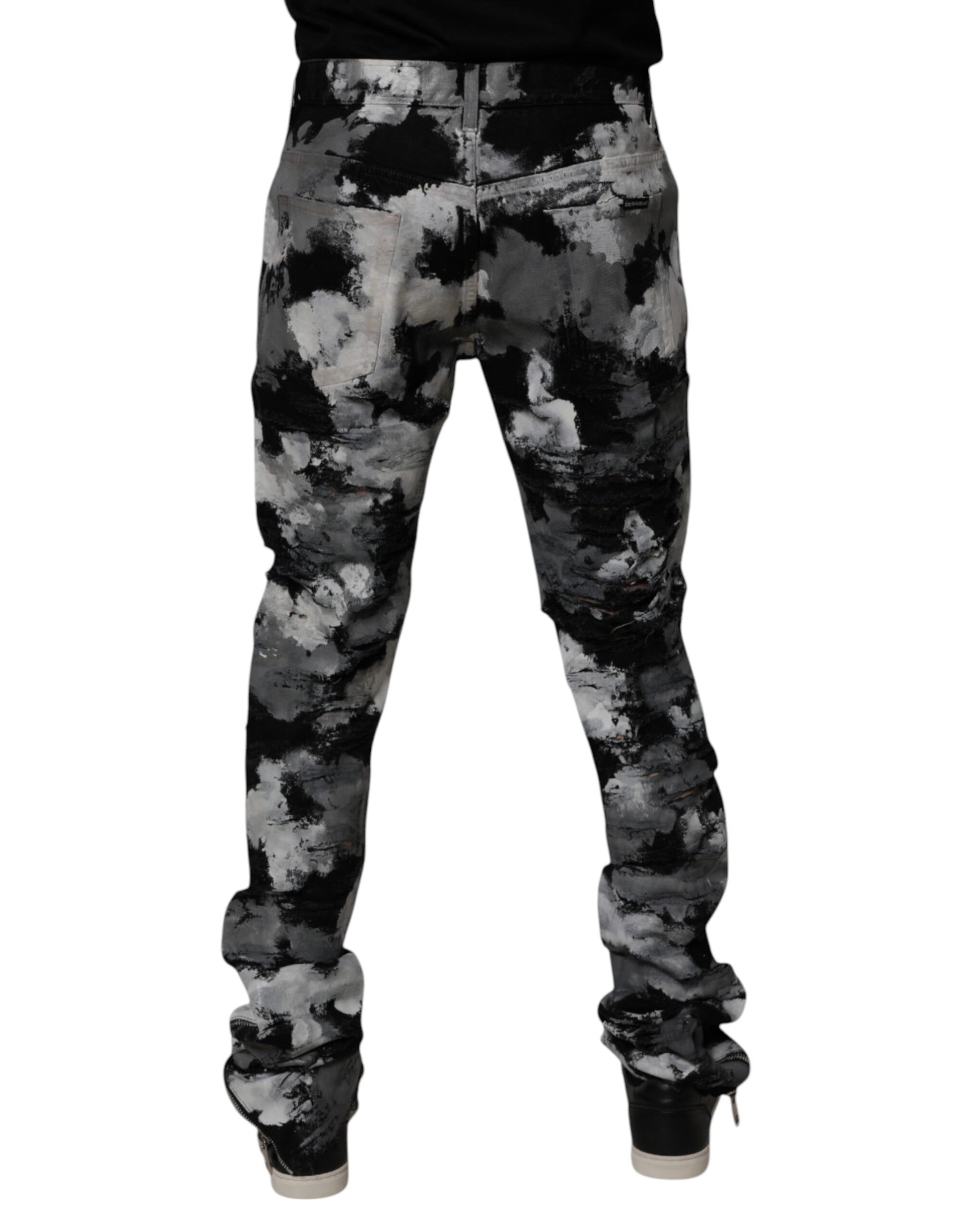 Multicolor Camouflage Tattered Skinny Denim Jeans