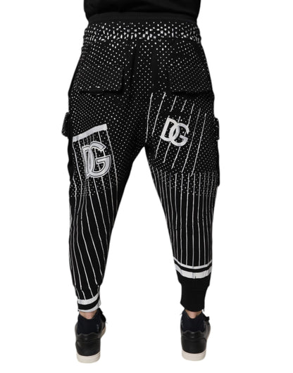 Black Polka Dot Stripes Cargo Jogger Sweatpants Pants