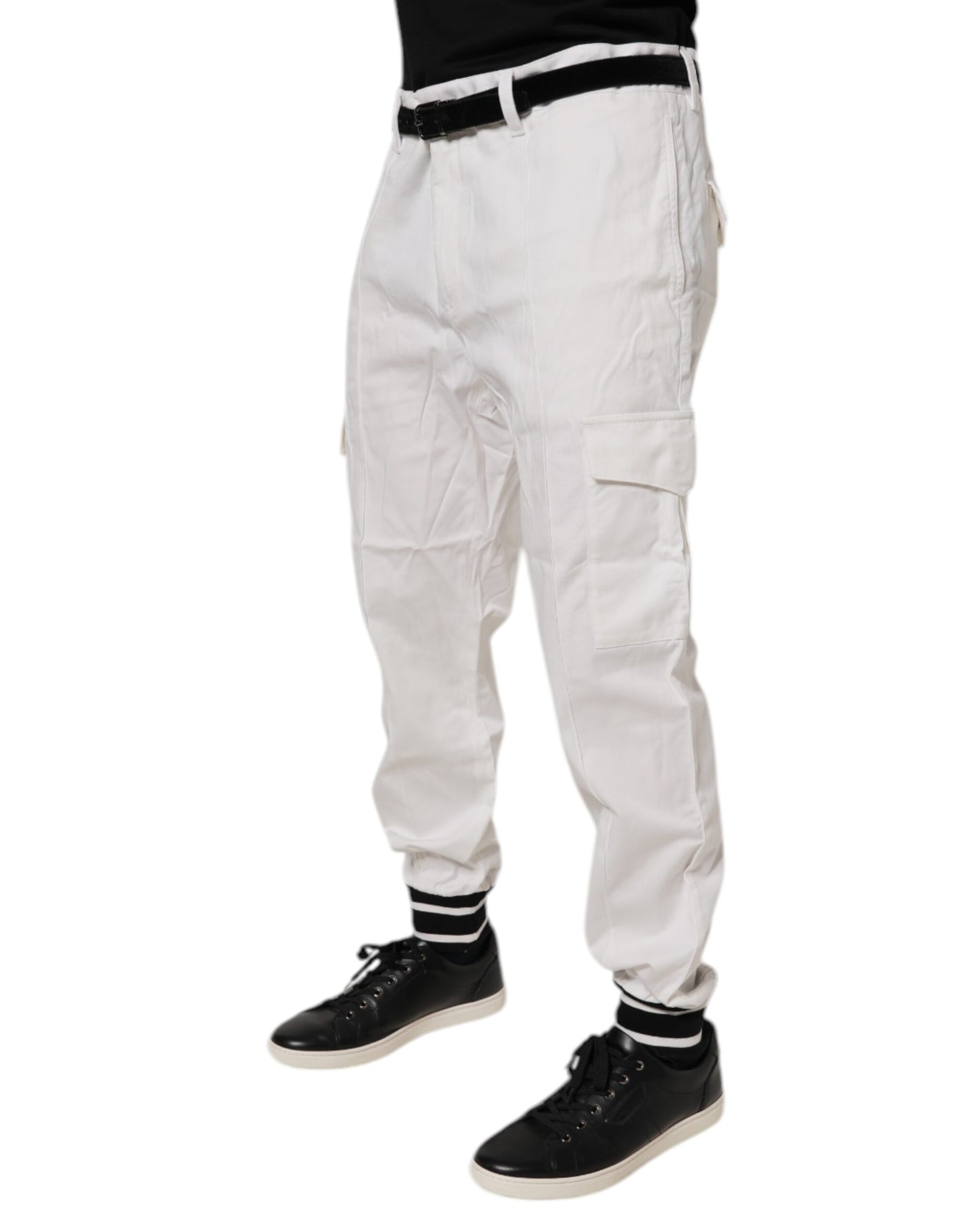 White Cotton Jogger Cargo Skinny Pants