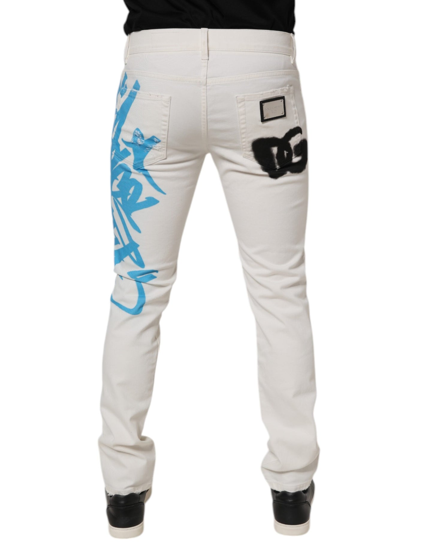 White Tattered Graffiti Skinny Denim Jeans