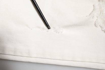 White Tattered Graffiti Skinny Denim Jeans