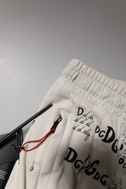 White Logo Print Men Skinny Sweatpants Pants