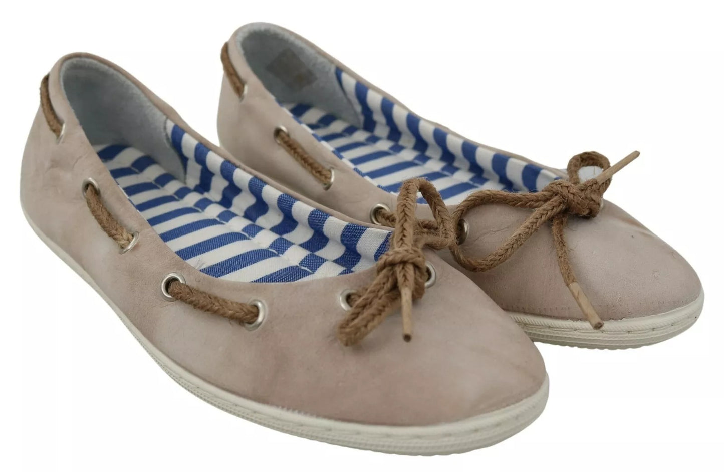 Beige Suede Lace Bow Loafers Ballet Flat Shoes