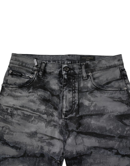 Gray Tie Dye Cotton Skinny Men Denim Jeans