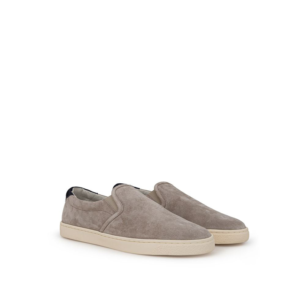 Beige Leather Slip-On Loafers