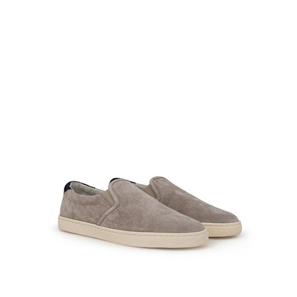 Beige Leather Slip-On Loafers