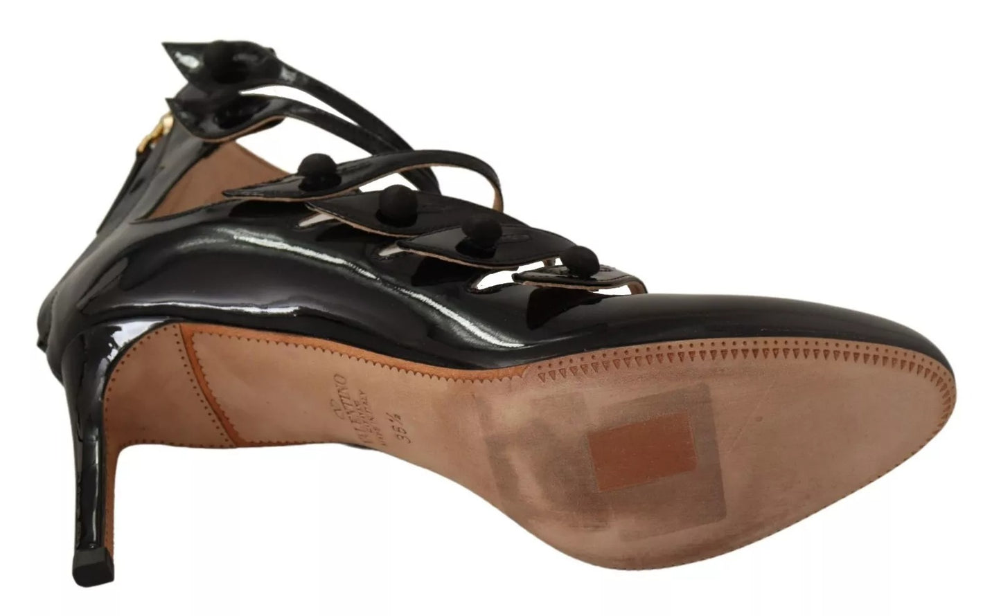 Black Multi Strap Leather Mid Heels Pumps Shoes