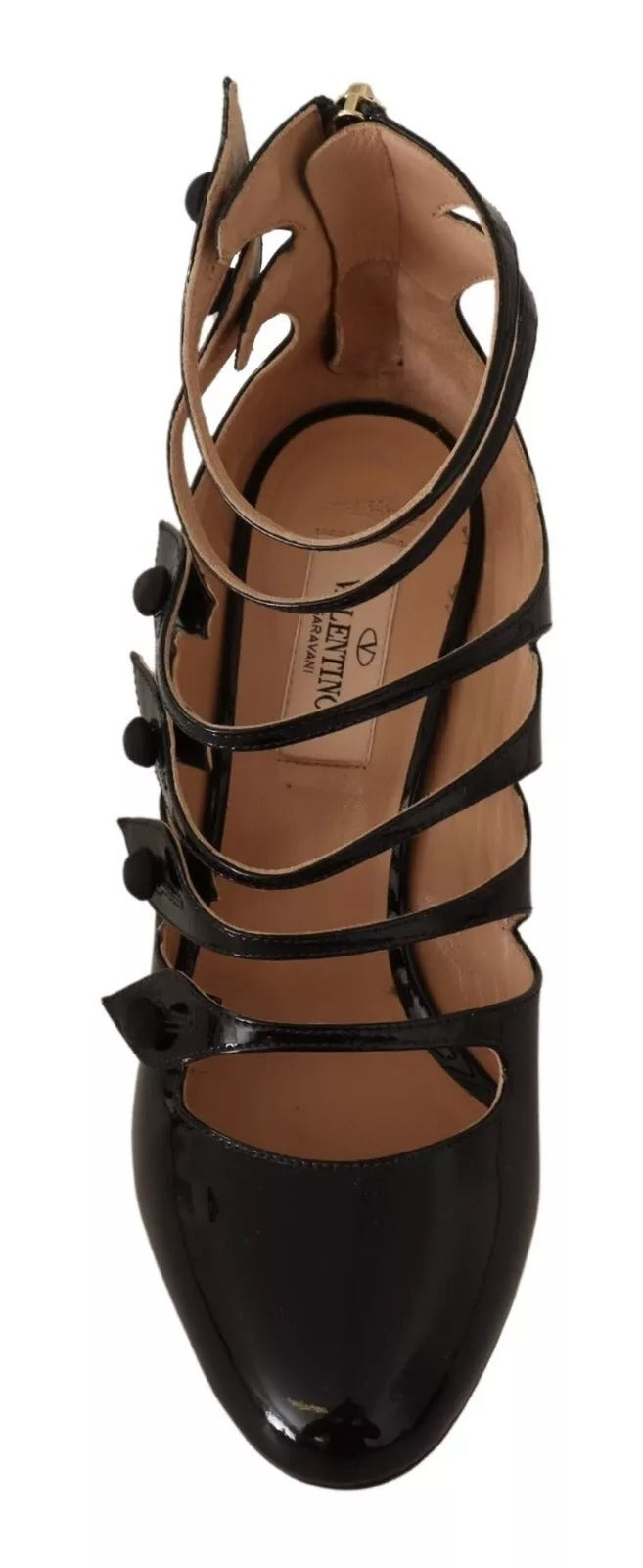 Black Multi Strap Leather Mid Heels Pumps Shoes