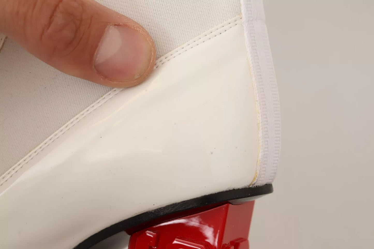 White Leather Fabric Red Logo Heel Ankle Boots Shoes