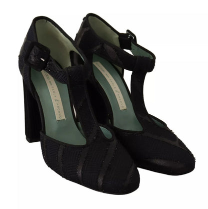 Black Suede Leather Block Heels Sandals Shoes