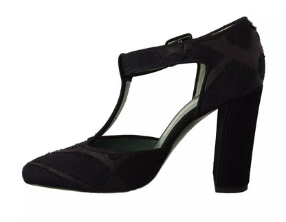 Black Suede Leather Block Heels Sandals Shoes