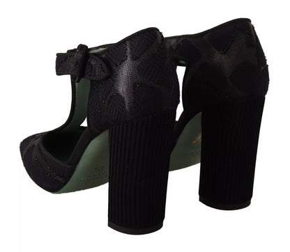 Black Suede Leather Block Heels Sandals Shoes