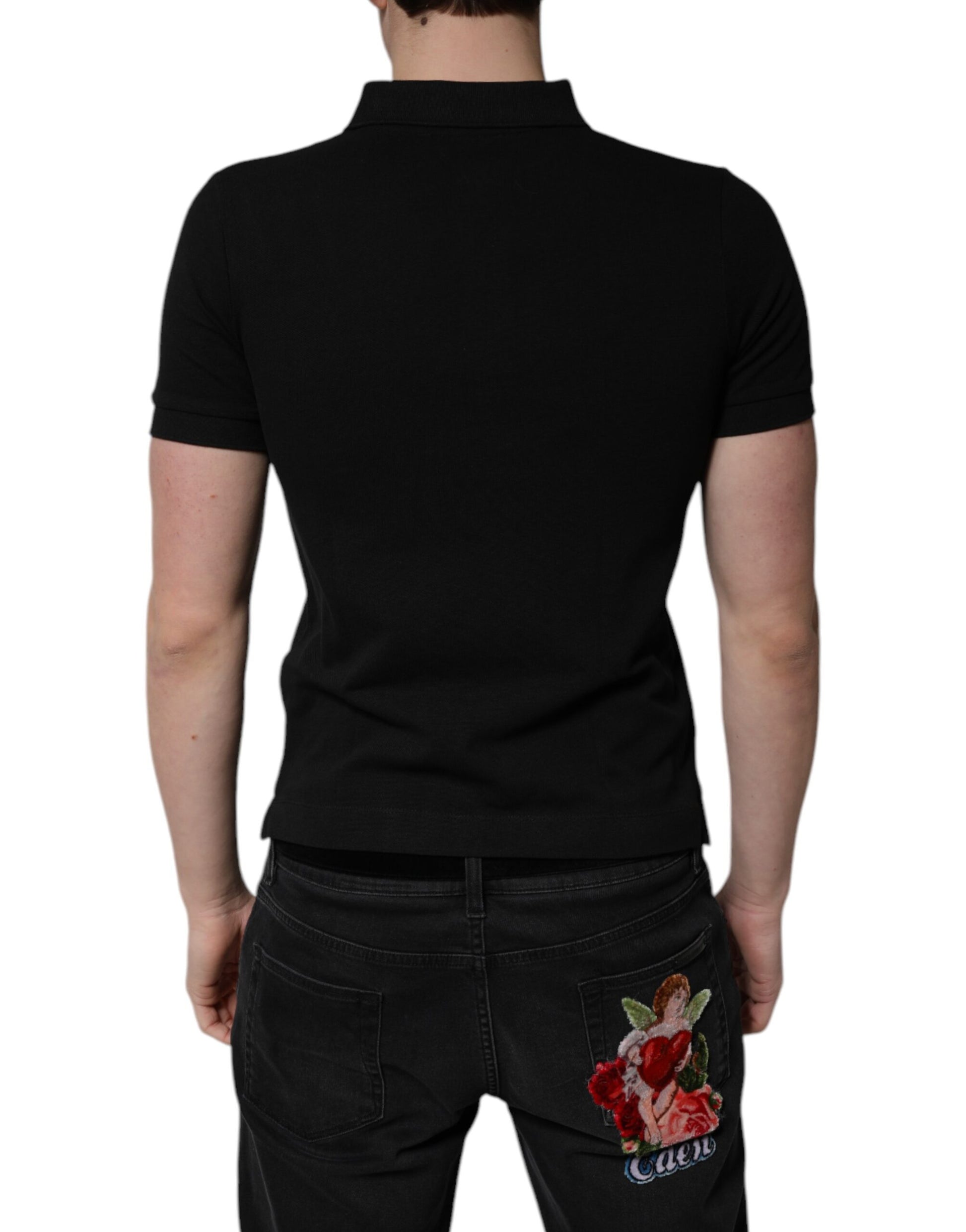 Black Cotton DG Logo Collared Polo T-shirt