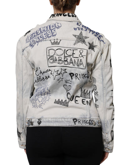 Light Blue Graffiti Button Down Denim Jacket