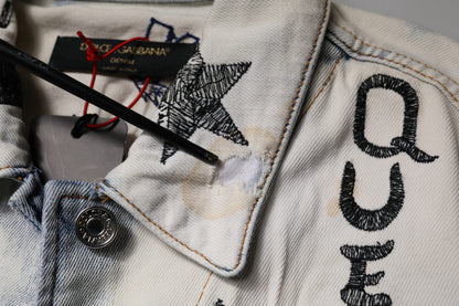 Light Blue Graffiti Button Down Denim Jacket