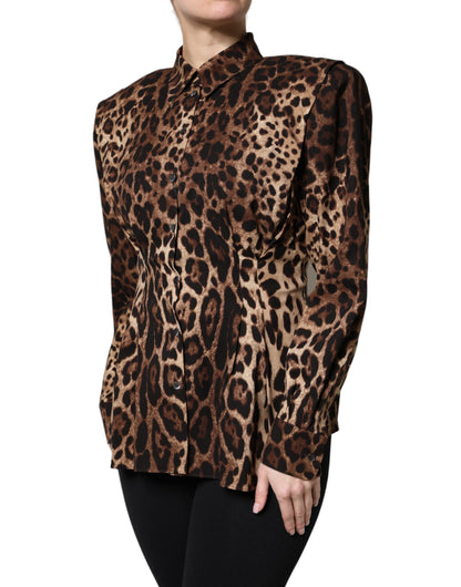 Brown Leopard Silk Button Down Coat Jacket