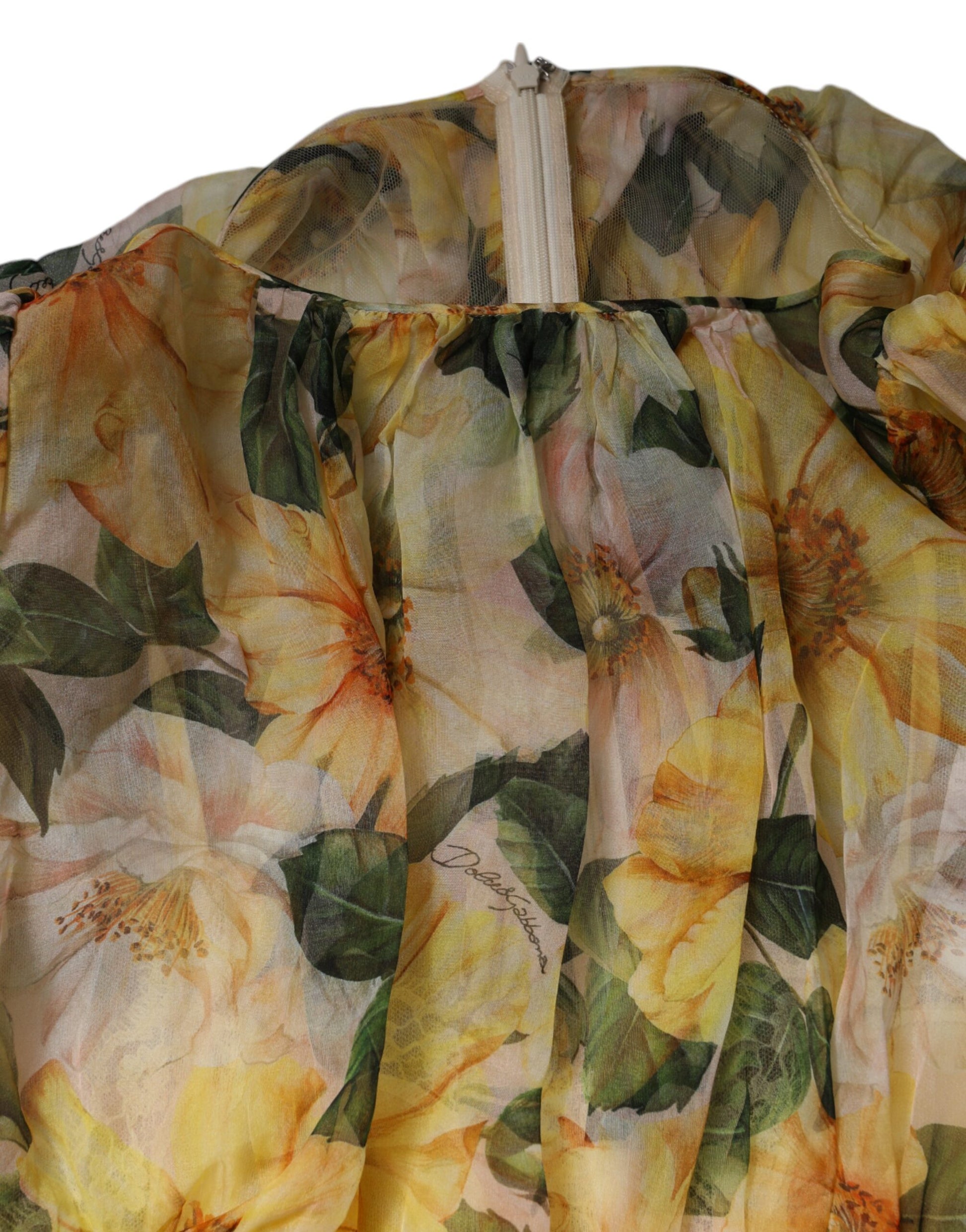 Yellow Floral Print Silk Maxi Long Gown Dress