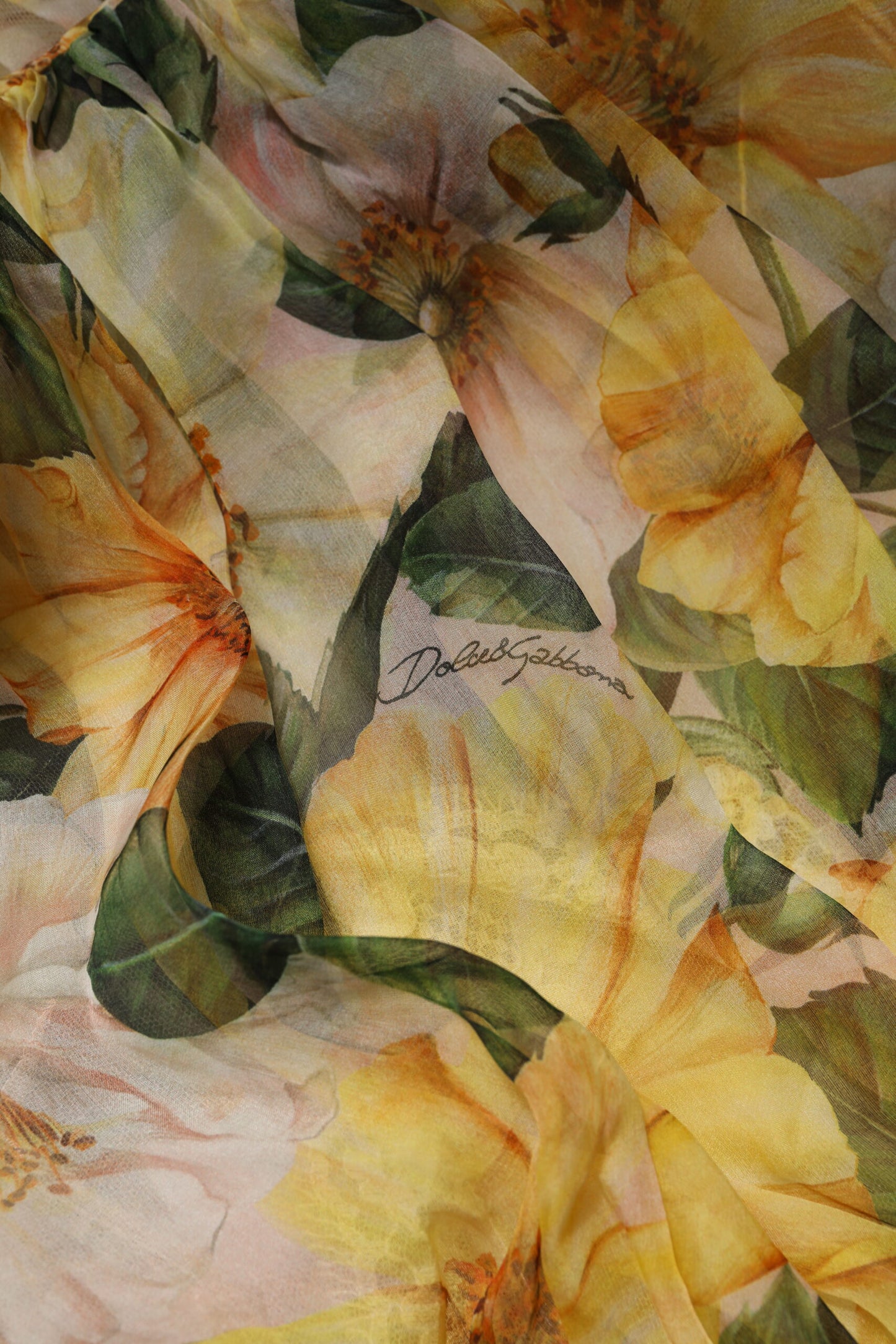 Yellow Floral Print Silk Maxi Long Gown Dress