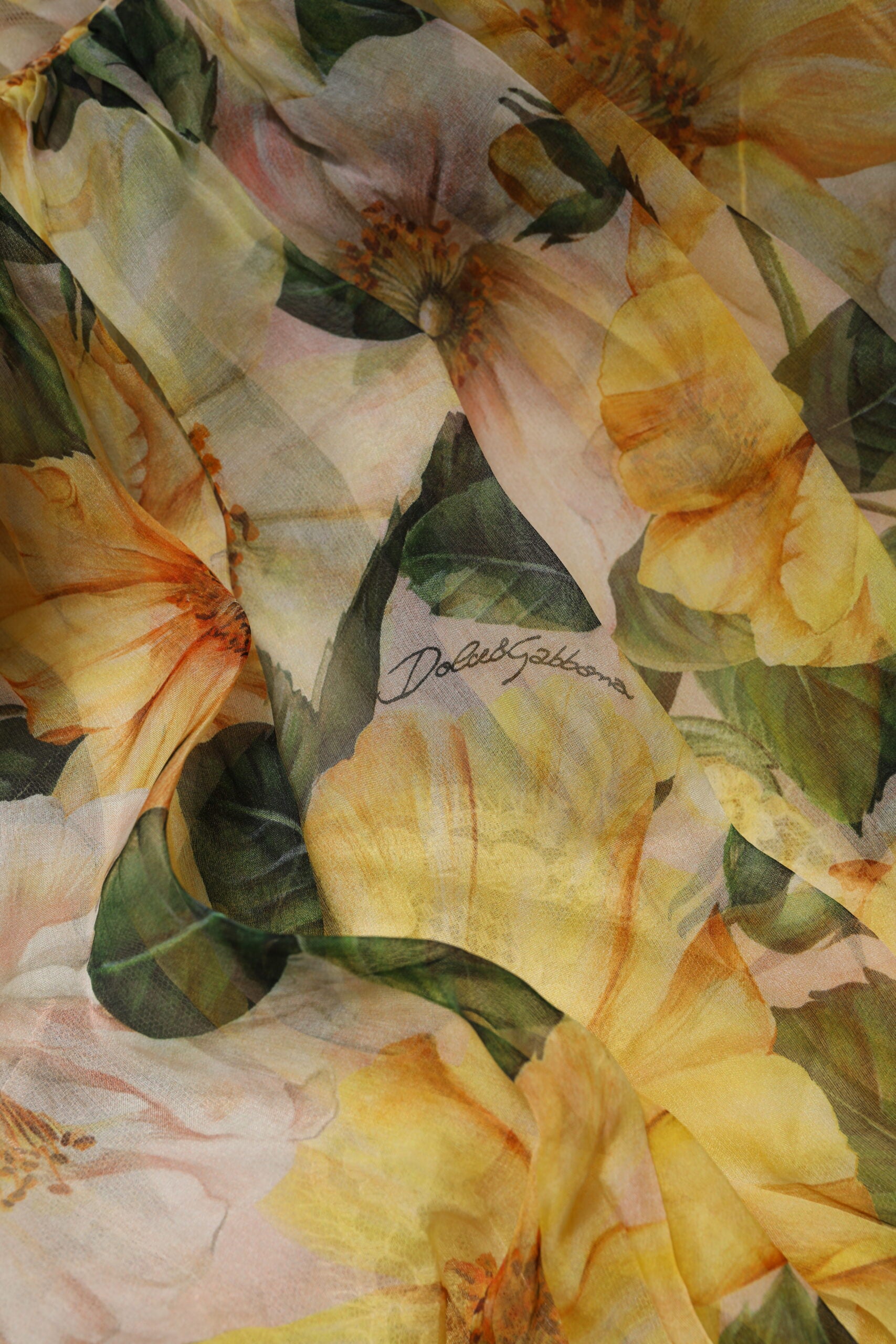 Yellow Floral Print Silk Maxi Long Gown Dress