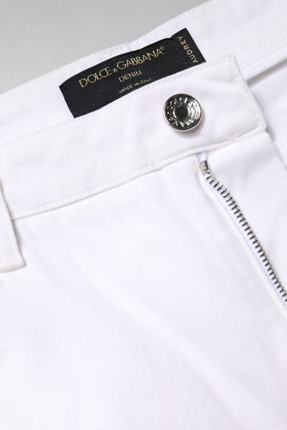 White Cotton Mid Waist Skinny Denim Jeans