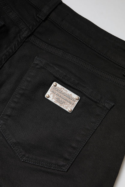 Black Cotton High Waist Skinny Denim Jeans