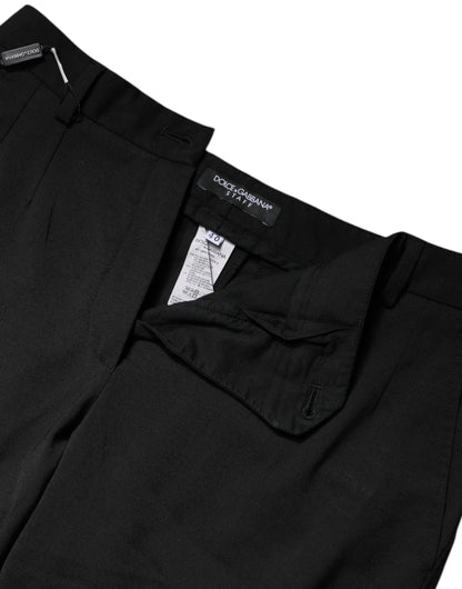 Black Polyester High Waist Slim Pants