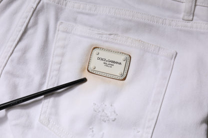 White Cotton High Waist Skinny Denim Jeans