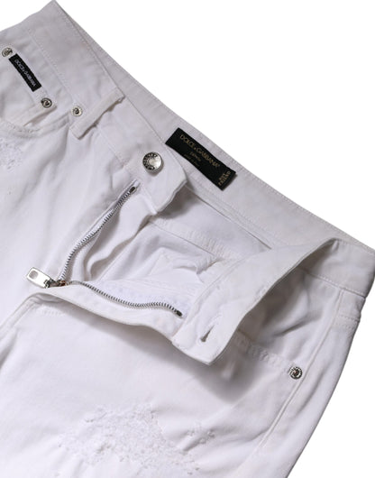 White Cotton High Waist Skinny Denim Jeans