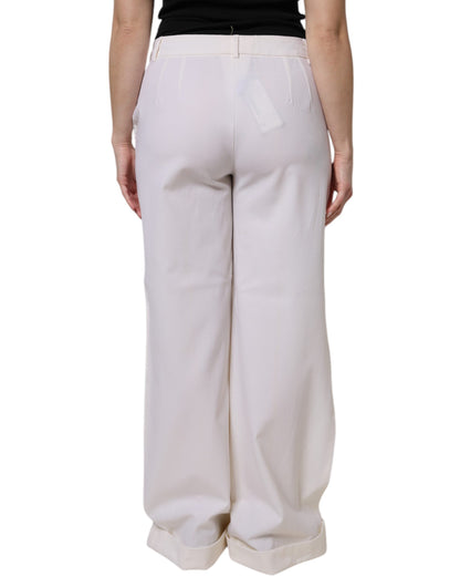 White Wool Mid Waist Wide Leg Pants