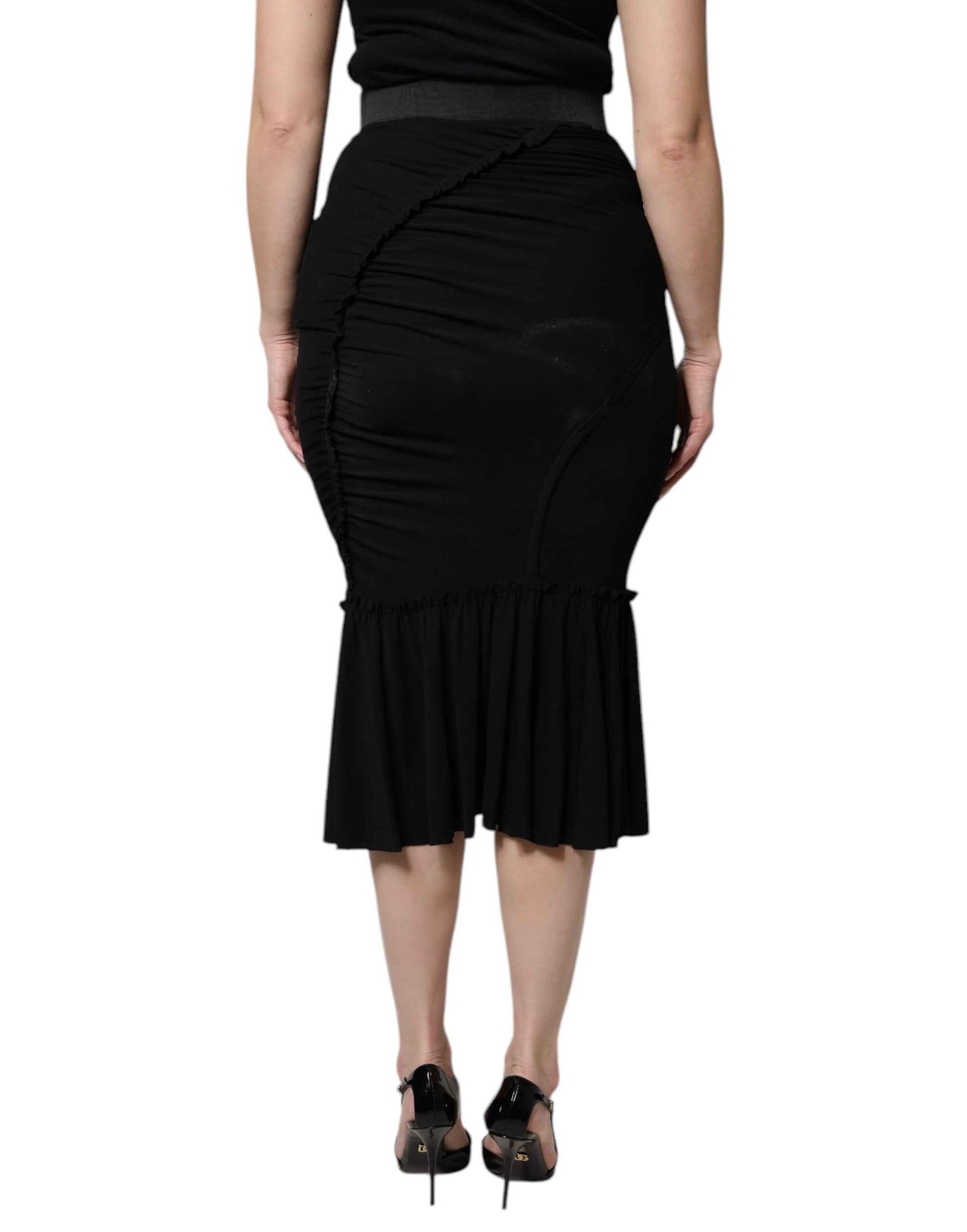 Black Mermaid Cut High Waist Midi Skirt