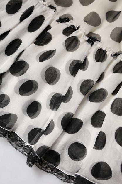 White Black Polka Dots Knee Length Skirt