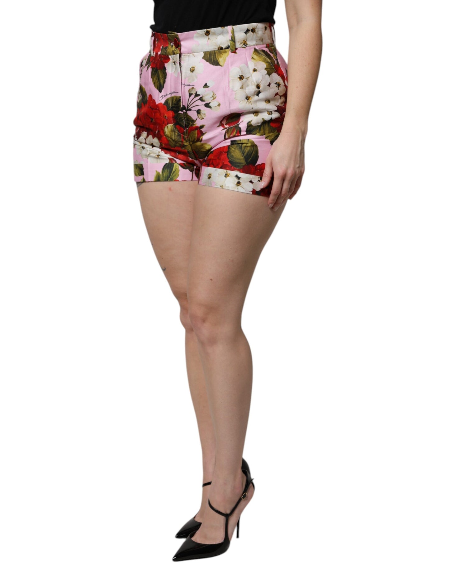 Pink Floral Print High Waist Hotpants Short