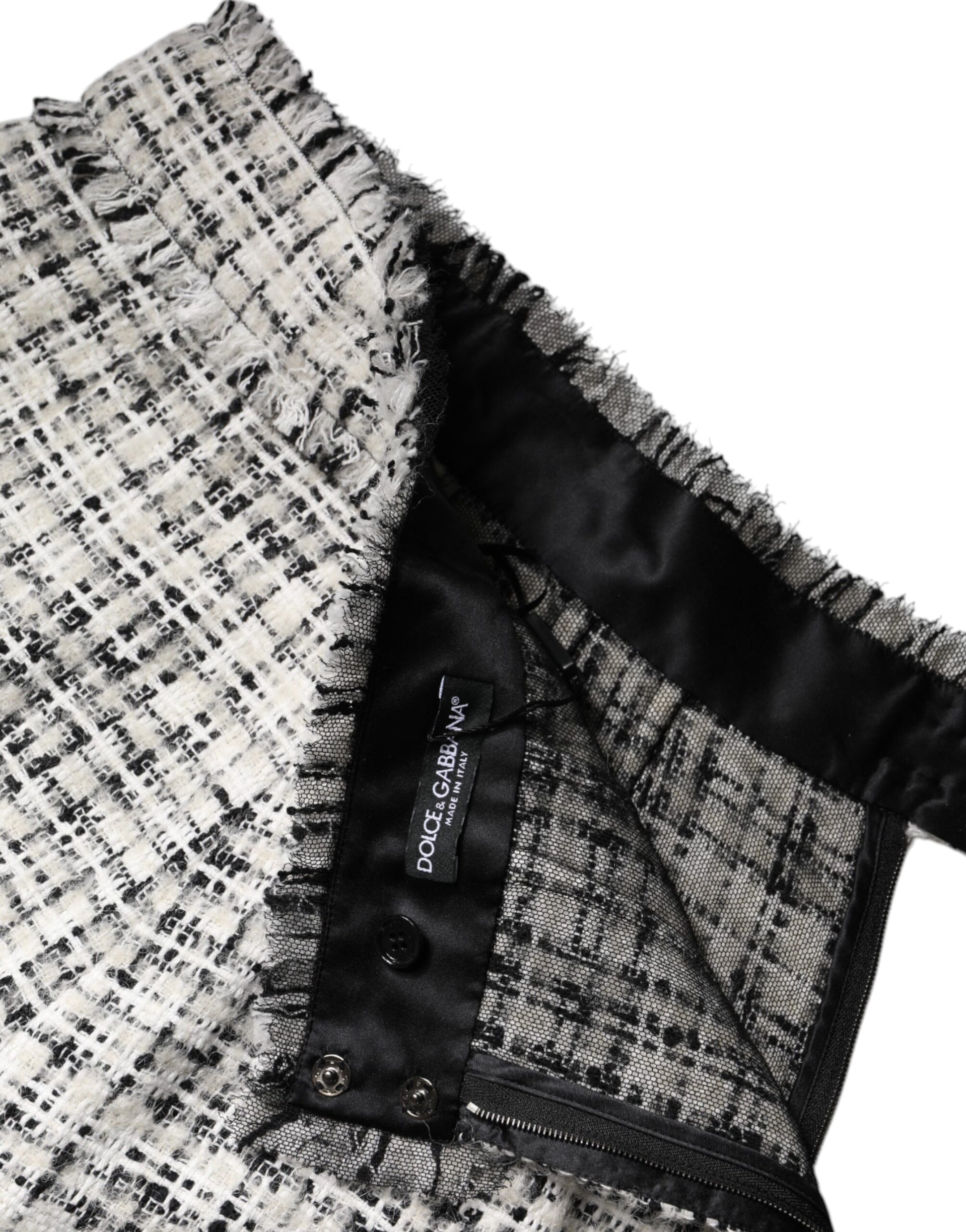 White Black High Waist Tartan Tweed Mini Skirt