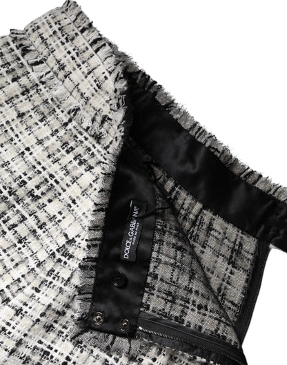 White Black High Waist Tartan Tweed Mini Skirt
