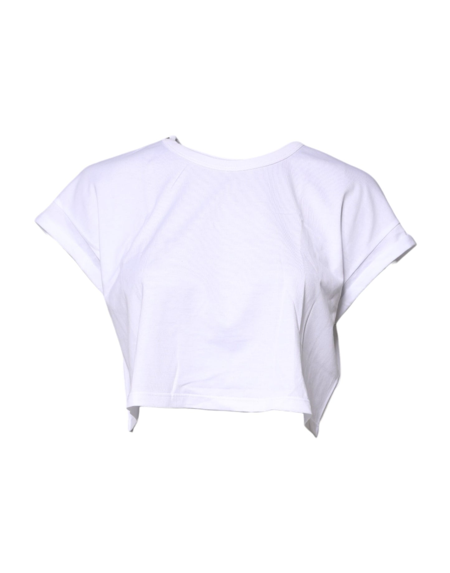 White Cotton Crew Neck Cropped T-shirt Top