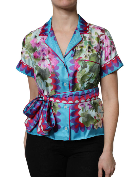 Multicolor Floral Collared Short Sleeve Top