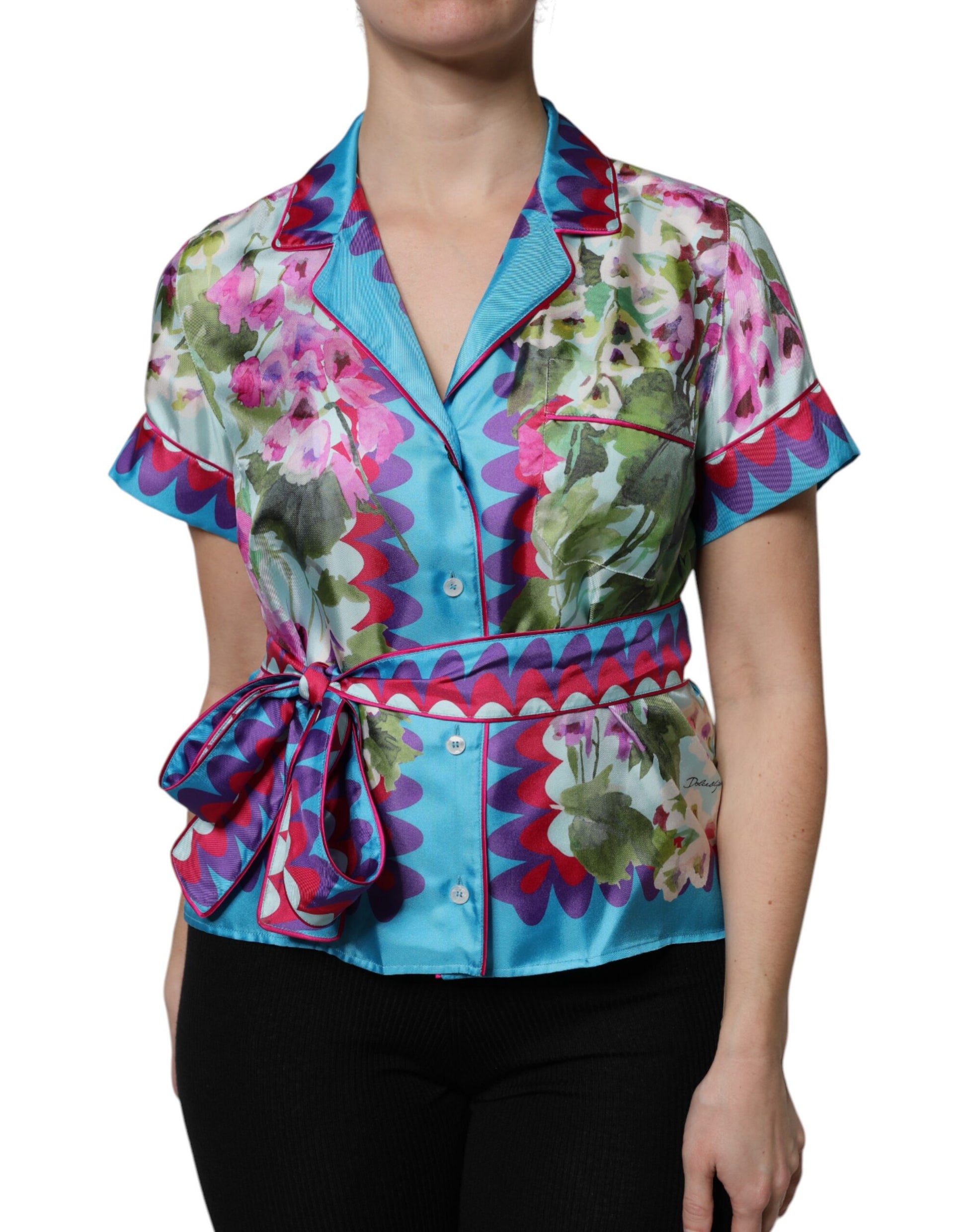 Multicolor Floral Collared Short Sleeve Top